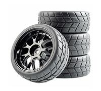 QASULER 4Pcs Rubber Tires ABS Wheel, for HSP, for HPI, 1:10 On-Road Car RC 907-6083 Rc Racing Wheel Set(Black Wheel)