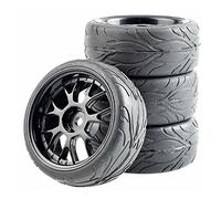 QASULER 4Pcs Rubber Tires ABS Wheel, for HSP, for HPI, 1:10 On-Road Car RC 907-6084 Rc Racing Wheel Set(907B-6084)