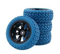 QASULER 4pcs Rubber Tires ABS Wheel, for HSP, for HPI, 1/16 1:16 On-Road Car RC 701-8019 Rc Car Tyres(Blue)