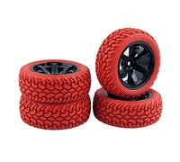QASULER 4pcs Rubber Tires ABS Wheel, for HSP, for HPI, 1/16 1:16 On-Road Car RC 701-8019 Rc Car Tyres(Red)