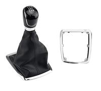 QASULER 5/6 Speed Gear Shift Knob Lever Handball, for Ford, for Focus, 2 MK2 FL C-MAX 2006-2011 MK3 MK4 MK7 Galaxy Gaiter Boot Leather Cover Gear Shift Knob(5 Speed-Black-A)