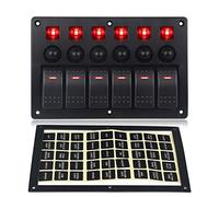 QASULER 6 Gang 12-24V Toggle Rocker Switch Panel Circuit Breaker, for Vehicle Truck Auto Waterproof With Stickers Marine Switch(Red)
