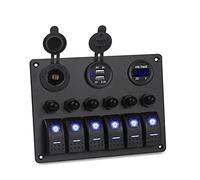 QASULER 6 Gang Waterproof Car Marine Switch, for Auto Boat Rocker Panel Circuit Breakers Voltmeter Switches Marine Switch Panel