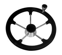 QASULER Boat Accessories Marine 13-1/2 Inch Stainless Steel 5 Spoke Steering Wheel With Black Foam Grip And Knob Accessories Tool Boat Rudder