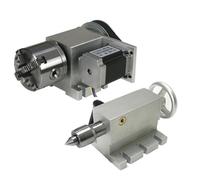 QASULER CNC 4th a Axis Rotary Axis 3 4 Jaw 80mm 100mm Chuck CNC Indexing Head Mt2 Tailstock Telescopic Stroke 45mm Nema 23 Stepper Motor Lathe Motor(with Tailstock 4 Jaws Chuck 100mm Chuck)