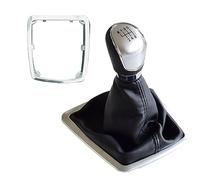 QASULER , for Ford, for Focus, 2 MK2 FL C-MAX 06-11 MK3 MK4 Galaxy MT 5/6 Speed Gear Shift Knob Lever Gaiter Boot Leather Cover Gear Shift Knob(Silver-6Speed-Big)