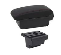 QASULER For VW, for Tiguan, Armrest Box Leather Arm Rest Center Console Storage Cup Holder USB Charging Car Accessory Armrest Box Car Armrest Box(BLACK B1 Red Line)