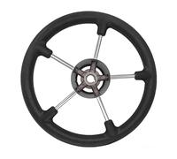 QASULER Marine Steering Wheel With Black Foam Grip 13-1/2 Stainless Steel 5 Spoke Sport Steering Wheel With Anti-skid Yacht Boat Boat Rudder(Black)