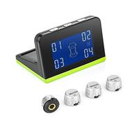 QASULER Solar Power USB TPMS Car Tire Pressure Monitoring System 4 External Internal Alarm Sensors Tyre Pressure Sensor(External Sensors)
