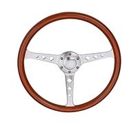 QASULER Universal 380mm 15" Classic Wooden Steering Wheel Chrome Silver Spoke Vintage Wood Grain Lawn Mower Deck Idler Pulley(Diamond hole)