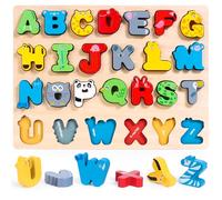 QASUN Gift For 3 + Year Old Girl Boy, Montessori Alphabet Toys, Wooden Early Learning Educational Spelling Toys, Preschool Present For 3 4 5 Year Old Boy Girl (Letters)