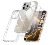 Qasyfanc Camera Cover Case Compatible with iPhone 16 Pro Max 6.9" with 2 Pack Tempered Glass Screen Protector, Non-Yellowing Shockproof Phone Bumper Cover, Hard PC Anti-Scratch Case Clear