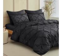 QATAN Luxury Pintuck Duvet Cover Set with Pillowcases - Elegant Microfiber Bedding Featuring a Stylish Pintuck Diamond Pleat Design, Soft & Durable, Machine Washable (Charcoal, Single)