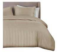 QATAN Premium Hotel Quality Satin Stripe Duvet Cover Set with Pillowcases | Reversible Hypoallergenic Soft Quilt Bedding | Easy Care Breathable Luxury Linen (Beige, King)