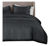 QATAN Premium Hotel Quality Satin Stripe Duvet Cover Set with Pillowcases | Reversible Hypoallergenic Soft Quilt Bedding | Easy Care Breathable Luxury Linen (Black, Double)