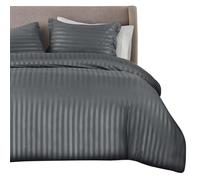 QATAN Premium Hotel Quality Satin Stripe Duvet Cover Set with Pillowcases | Reversible Hypoallergenic Soft Quilt Bedding | Easy Care Breathable Luxury Linen (Charcoal, Super King)