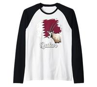 Qatar Flag Arabian Oryx National Animal Design Raglan Baseball Tee
