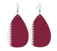 Qatar flag Leather Earring Pairs Teardrop Faux Leather Earrings Set for Women Lightweight Leather Dangle Drop Earrings.