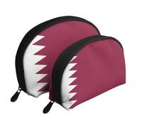 Qatar Flag Portable Bags Clutch Pouch.2-Piece Makeup Bag Set, Large & Small Travel Cosmetic Pouches