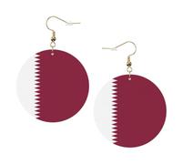 Qatar flag Print Round Leather Earrings for Women, Lightweight Dangle Drop Hoop Jewelry Set Gold,Birthday Party Gift
