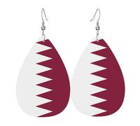 Qatar flag Teardrop-shaped leather earrings, clothing decoration, suitable for festival parties, holidays and daily life