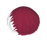 Qatar flag Women's shower cap, waterproof, reusable, with washable elastic cord, suitable for long hair and braids, ideal for showering.