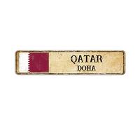 Qatar Street Sign Doha City Sign, Qatar Flag Sign, Vintage Country Capital City Souvenir For Country Road Wall Decor 10 X 45 CM