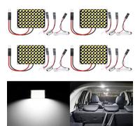 QAUBEN 4-Pack Cool White 2835 48SMD Led Panel Dome Light Auto Car Reading Map Light Bulb DC 12V with T10 / BA9S / Festoon Adapters