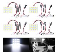 QAUBEN Super White Energy-saving 5050 12-SMD LED Panel Dome Light Auto Car Interior Reading Plate Light Roof Ceiling Interior Wired Lamp+T10 BA9S Festoon Adapter DC 12V 4pcs