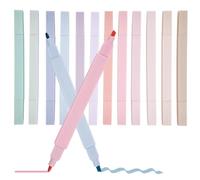 Qaum 12 Pack Dual Tips Highlighters, Assorted Colours Highlighter Pens, Textmarker Marker Pen, Water-Based, Quick Dry, No Bleed Square Highlighters Marker for Adults & Kids, Journal Planner Notes