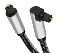 Qaum Optical Cable 90° Right Angled Digital Opticals Audios Cables 360° Rotate Adjustable Toslink Fiber Optic Cord Lead Gold-Plated for Soundbar to TV Home Cinema S/PDIF PS4 Xbox Stereo System, 1m