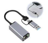 Qaum USB C to Ethernet Adapter, Gigabit Network Adapter, 15cm 2-IN-1 USB 3.0 to RJ45 1000Mbps Compatible with Windows, MAC OS, Linux Steam Deck, Switch Tablet, Laptop XPS, TV Box, MacBook Pro XPS