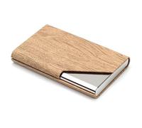 QAUUCP Business Card Holder Laser Engraved Logo Luxury Wallet PU Leather Business ID Credit Card Holder for Women Men Fashion Brand Metal Aluminum Card Case for Men or Women(Wood Grain)