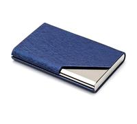 QAUUCP Business Card Holder Laser Engraved Logo Luxury Wallet PU Leather Business ID Credit Card Holder for Women Men Fashion Brand Metal Aluminum Card Case for Men or Women(Blue)