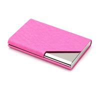 QAUUCP Business Card Holder Laser Engraved Logo Luxury Wallet PU Leather Business ID Credit Card Holder for Women Men Fashion Brand Metal Aluminum Card Case for Men or Women(Rose red)