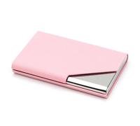 QAUUCP Business Card Holder Laser Engraved Logo Luxury Wallet PU Leather Business ID Credit Card Holder for Women Men Fashion Brand Metal Aluminum Card Case for Men or Women(Pink)
