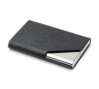 QAUUCP Business Card Holder Laser Engraved Logo Luxury Wallet PU Leather Business ID Credit Card Holder for Women Men Fashion Brand Metal Aluminum Card Case for Men or Women(Black)