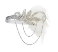 QAUUCP Feather Headband Ecowalson 1920's Headband Costume Props Charleston costume accessories Flapper Headpiece Great Gatsby feather beaded headband(WHITE)