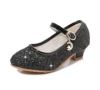 QAUUCP Princess Shoes Girls Shoes Sequins Fashion Princess Shoes Solid Color Strap Buckle Children Performance for Parties Birthdays(Black,Size 34 inner length 21cm)