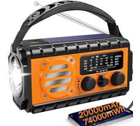 QAUYYW Solar Hand Crank Emergency Radio, 20000mAh AM FM NOAA Weather Radio | Clear radio reception, built-in LED flashlight & reading light, phone charging and SOS distress signal for emergencies.