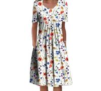 qavcg Deuyo Dresses for Mature Ladies, Summer Dresses for Women 2022, Casual Loose Floral Print Pleated Midi Dresses for Women,A,L