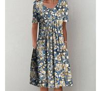 qavcg Deuyo Dresses for Mature Ladies,Summer Dresses for Women 2022,Casual Loose Floral Print Pleated Midi Dresses for Women,D,XL