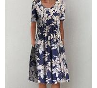 qavcg Deuyo Dresses for Mature Ladies,Summer Dresses for Women 2022,Casual Loose Floral Print Pleated Midi Dresses for Women,E,XL