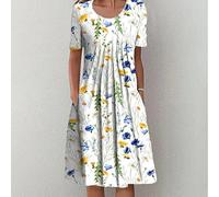 qavcg Deuyo Dresses for Mature Ladies, Summer Dresses for Women 2022, Casual Loose Floral Print Pleated Midi Dresses for Women,B,L