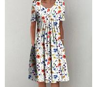 qavcg Deuyo Dresses for Mature Ladies, Summer Dresses for Women 2022, Casual Loose Floral Print Pleated Midi Dresses for Women,A,M