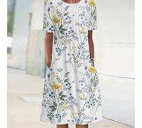 qavcg Deuyo Dresses for Mature Ladies,Summer Dresses for Women 2022,Casual Loose Floral Print Pleated Midi Dresses for Women,C,XL