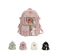 qavcg Sage Green Backpack for School, Kawaii Backpack with Kawaii Pin and Accessories, Large Capacity Waterproof Cute Kawaii Backpack for School, School Backpack for Teens Girls, Pink