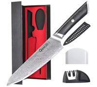 Qavi Chef Knife, Professional Kitchen Knife 7 Inch, 67 Layers Damascus Steel High Carbon Sharp Japanese Kiritsuke Knife with G10 Handle, Blade Cover, Finger Guard and Knife Sharpener in a Gift Box