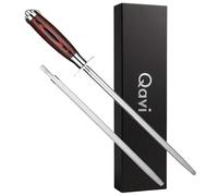 Qavi Professional Knife Sharpening Rod, 12-Inch Two in One Magnetised Honing Steel and Diamond Sharpening Rod, High Carbon Alloy Steel with Polished Coloured Wood Handle, Ideal for All Kitchen Knives