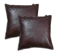 QAWACH Lambskin Leather Pillow Cover - Decorative Sofa Cushion Case - Throw Covers for Living Room & Bedroom, 20" x 20" - Dark Brown Box Pack of 2
